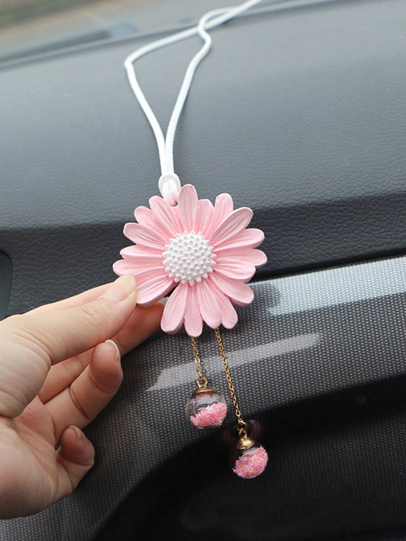 Pink Flower Car Hanging Ornament with Crystal Beads Decoration - Image 3