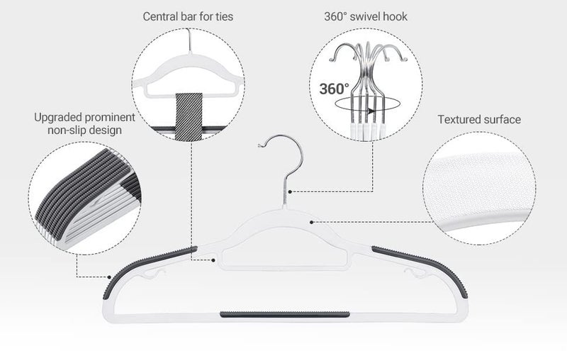 HOLLIO Plastic Hangers Heavy Duty Clothes Hangers with Non-Slip Pads Space Saving 0.2" Thickness Super Lightweight Organizer Clothes Hanger for Wardrobe,Multi Purpose Use for Clothing Hanging (50) - Image 4