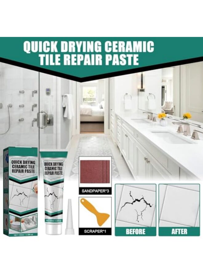 يُسلِّم معجون إصلاح بلاط السيراميك 100 مل سريع الجفاف مقاوم للماء طقم إصلاح حوض المرحاض، حوض الاستحمام الرخامي، إصلاح شقوق المرحاض لتجديد وإصلاح وتجديد - Image 5
