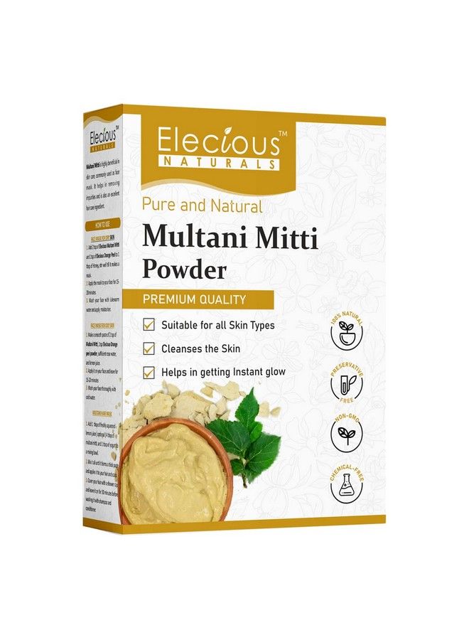 Elecious 100% Natural Multani Mitti powder for Exfoliating, Soothing, Nourishing, Smoothening Face, Skin and Hair Fuller's Earth, Bentonite Clay (200 Grams) - Image 2