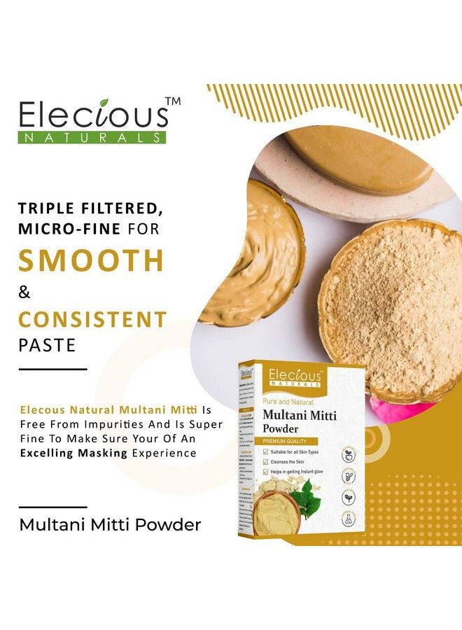 Elecious 100% Natural Multani Mitti powder for Exfoliating, Soothing, Nourishing, Smoothening Face, Skin and Hair Fuller's Earth, Bentonite Clay (200 Grams) - Image 3
