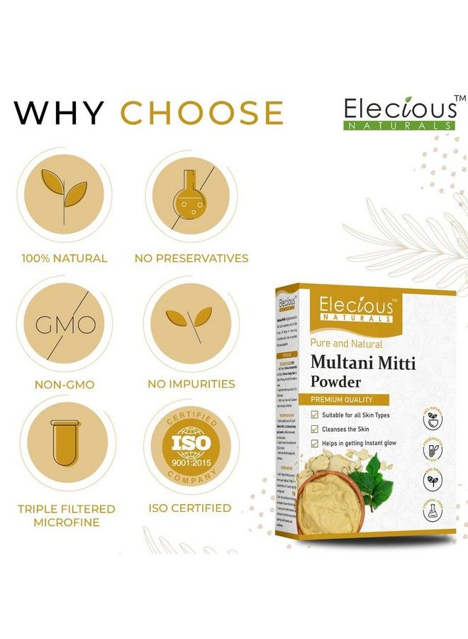 Elecious 100% Natural Multani Mitti powder for Exfoliating, Soothing, Nourishing, Smoothening Face, Skin and Hair Fuller's Earth, Bentonite Clay (200 Grams) - Image 4