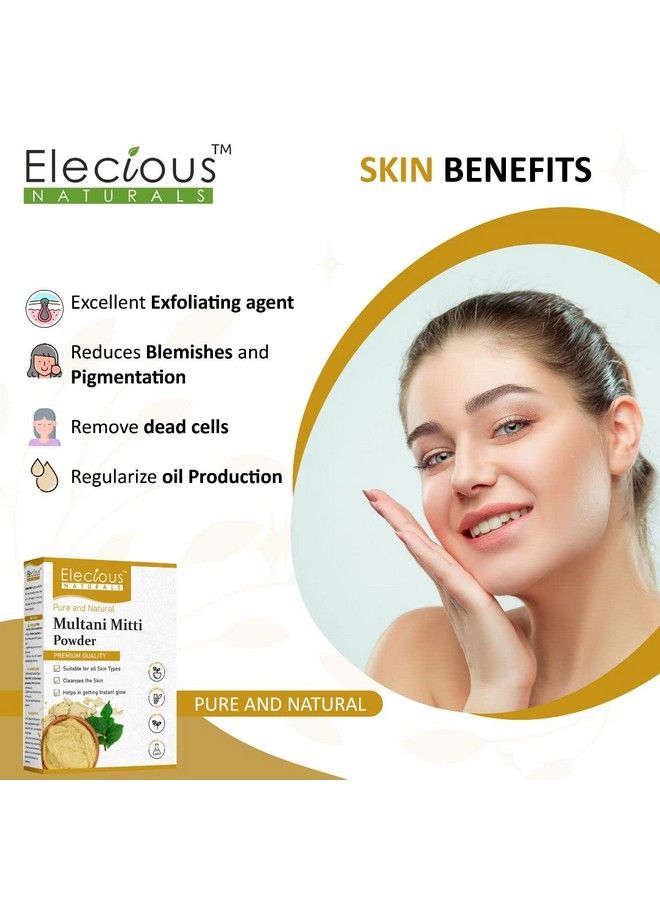 Elecious 100% Natural Multani Mitti powder for Exfoliating, Soothing, Nourishing, Smoothening Face, Skin and Hair Fuller's Earth, Bentonite Clay (200 Grams) - Image 5