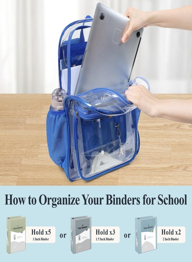 باكيزم حقيبة ظهر شفافة من PACKISM للمدرسة - حقائب ظهر شفافة متينة من مادة PVC مقاس 17 بوصة مع جيوب متعددة لأمن مكان العمل الجامعي، لون أزرق (للأعمار من 12 سنة فما فوق) - Image 3