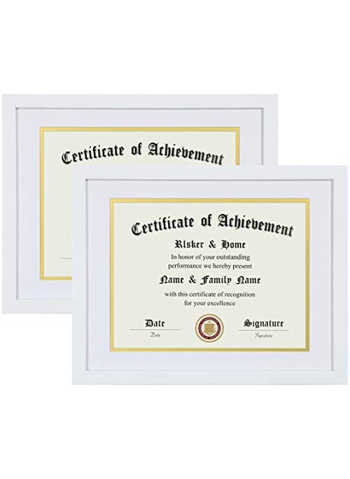 ELSKER&HOME ELSKERHOME 85x11 Certificate Frame  Classic White Color Frame  Displays Diploma 85x11 Inch with Mat  11x14 Inch Without Mat  For DocumentPhoto 2 Pack Matte White with Gold Rim 