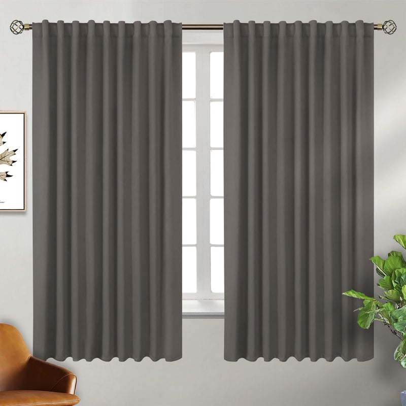 BGment Wide Blackout Curtains 63 inch - Rod Pocket and Back Tab Thermal Insulated Room Darkening Curtains for Living Room  70 x 63 Inch  Grey  2 Window Panels - Image 1