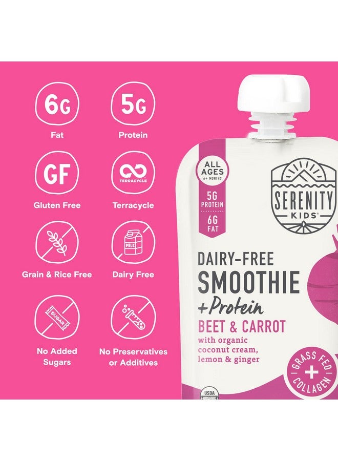 سيرينتي كيدز طعام أطفال سيرينيتي كيدز بنكهة سموثي خالية من منتجات الألبان للأطفال من عمر ٦ أشهر فما فوق | عضوي معتمد من وزارة الزراعة الأمريكية | بروتين كولاجين من أبقار تتغذى على العشب | كيس خالٍ من مادة BPA (٣.٥ أونصة) | بنكهة الشمندر والجزر | عبوة واحدة - Image 4