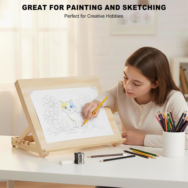 AOTEMOON Tabletop Easel for Painting, 13.8"x11.4" Adjustable Portable Art Easel Includes Art Painting Papers, Sketch Papers and Masking Tape, Pinewood Drawing Board for Canvas, Books and Artwork - Image 5