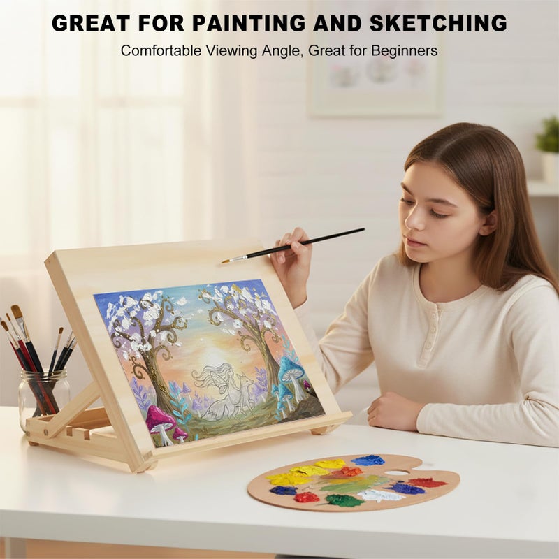 AOTEMOON Tabletop Easel for Painting, 13.8"x11.4" Adjustable Portable Art Easel Includes Art Painting Papers, Sketch Papers and Masking Tape, Pinewood Drawing Board for Canvas, Books and Artwork - Image 4