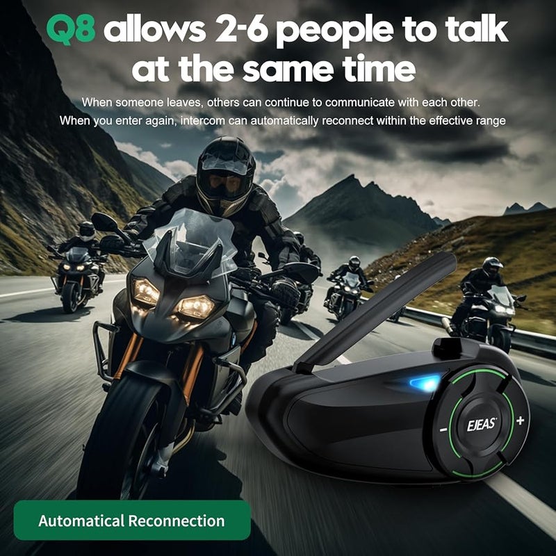 EJEAS Q8 Mesh Motorcycle Bluetooth Headset, Helmet Intercom for up to 6 Motorcyclists Communication System with 800 m Range Headset Motorcycle Helmet with Strong Anti-Interference Capability (1 Pack) - Image 3