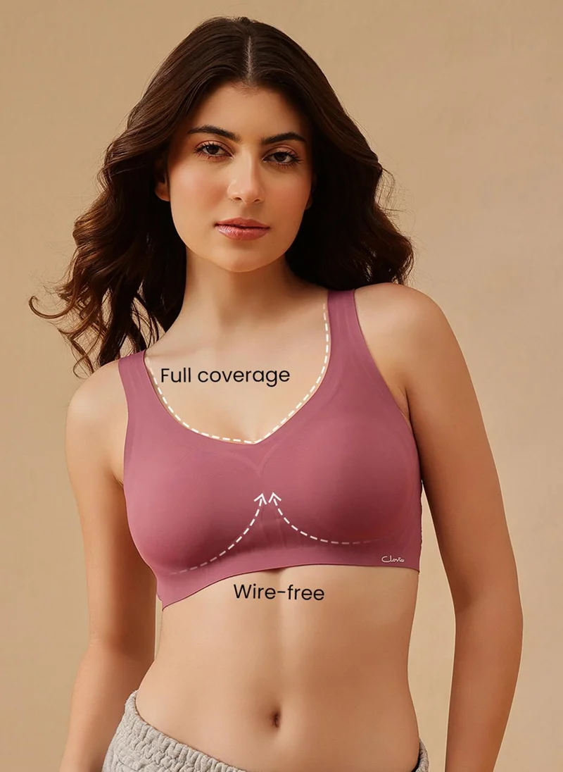 كلوفيا Clovia Seamless Bonded Slip-on Padded Non-Wired Full Coverage T-shirt Bra in Mauve