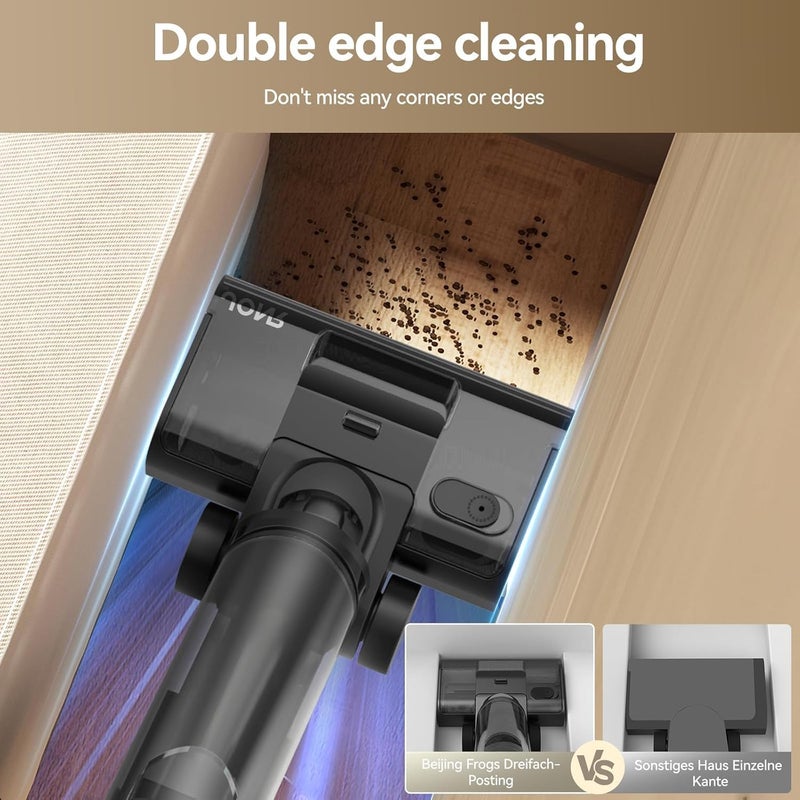 ماركة جونر جهاز شفط مزدوج الاستخدام (للرطب والجاف) من جونر ED12 PRO MAX، قابل للانحناء بزاوية 180° ليصبح مسطحًا تمامًا، يتمتع بوظيفة التنظيف الذاتي بالماء الساخن بزاوية 75°، ويوفر خاصية التجفيف السريع في 5 دقائق، كما يحتوي على أداة لتنظيف الأرضيات الذكية بحافتين مزدوجتين، ومزود بميزة مكافحة التشابك، بالإضافة إلى مدة تشغيل تصل إلى 40 دقيقة. - Image 5