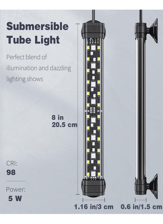Pawfly 5 W Aquarium Led Light 8 Inch 24/7 Fish Tank Light With Full Spectrum Brilliant White Blue Red Green Lights Multi-Colored Leds With D/N Mode Single Color Effects Timer And Adjustable Brightness  - Image 4