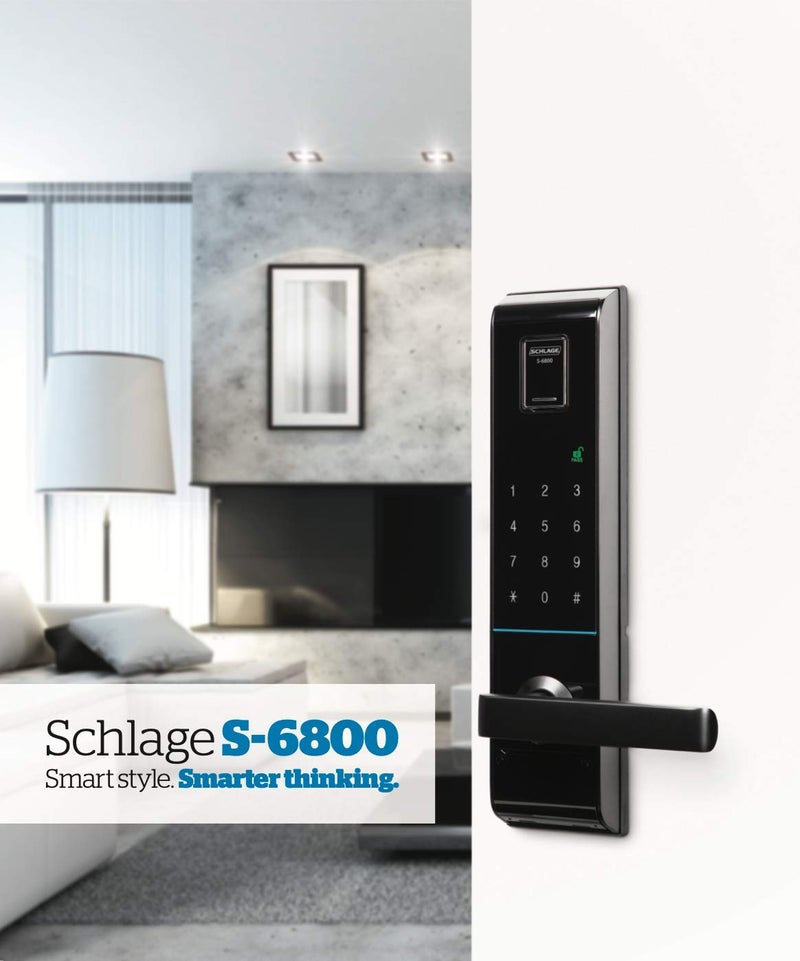 SCHLAGE قفل باب رقمي بشاشة تعمل باللمس من شلايج S6800 يعمل مع بصمات الأصابع ورموز PIN وبطاقات RFID متوفر بتشطيب أسود - Image 2