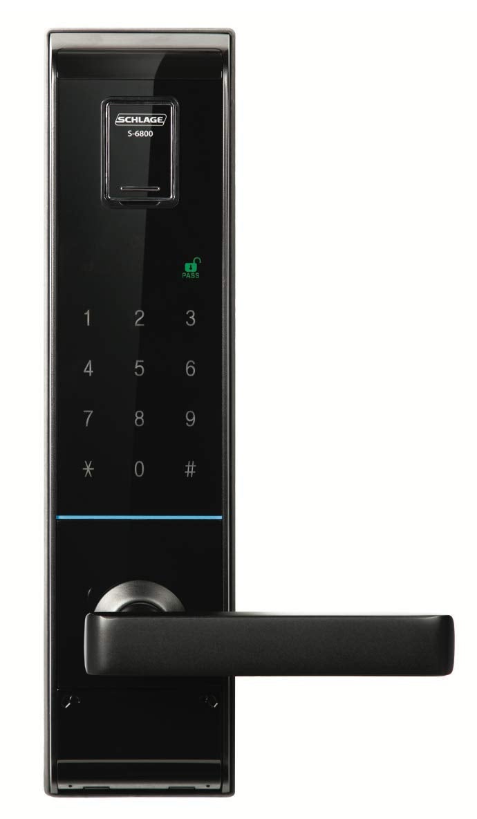 SCHLAGE قفل باب رقمي بشاشة تعمل باللمس من شلايج S6800 يعمل مع بصمات الأصابع ورموز PIN وبطاقات RFID متوفر بتشطيب أسود - Image 1