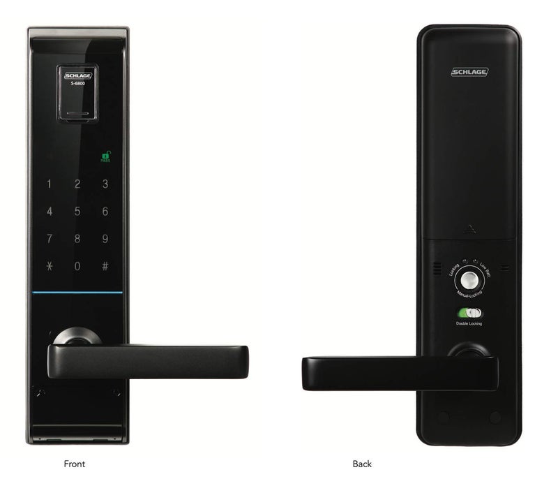 SCHLAGE قفل باب رقمي بشاشة تعمل باللمس من شلايج S6800 يعمل مع بصمات الأصابع ورموز PIN وبطاقات RFID متوفر بتشطيب أسود - Image 3