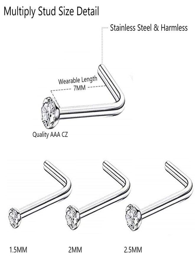 OMAIGAR Cute Nose Rings for Women, L Shaped Surgical Stainless Steel Nose Studs Women Men 22g Small Nose Rings Bone Studs aretes para la nariz, Hypoallergenic Real Nose Piercings Body Jewelry Bulk Unique Tiny - Image 3