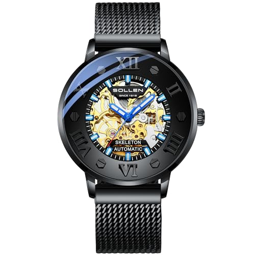SOLLEN Men's Skeleton Automatic Watches, Original Mechanical Watch Movement, Double-Sided Skeleton Self-Winding Watches for Men, 3ATM Water Resistant Luminous Luxury Casual Wrist Watches for Men - Image 1