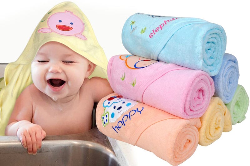MOM CARE Cotton Hooded Bath Towels for Newborn Baby Wash Cloth Extra Soft Bathing Towels for Babies Infants Toddlers,(Pack of 3) Multi Color L-76cm X B-76cm - Image 2