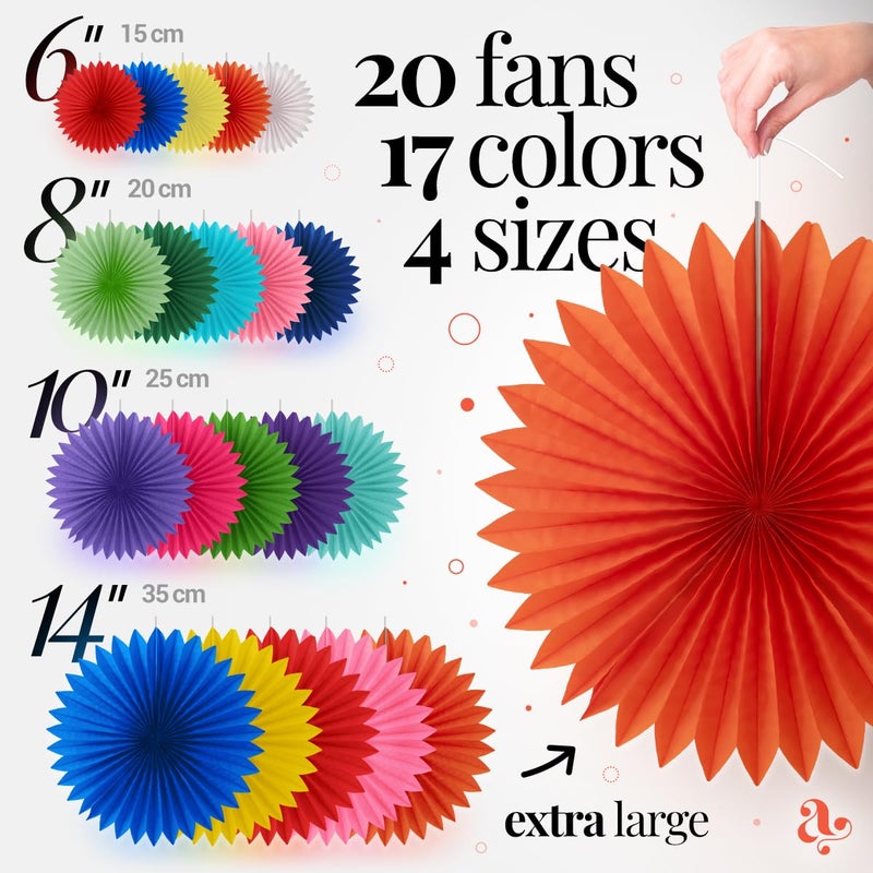 Avoseta Colorful Paper Fans - Rainbow Party Decorations - Happy Birthday Decorations for Women, Men and Kids - Reusable Fiesta Party Decor by Avoseta (20 Piece Set, Assorted Sizes, Multicolor) - Image 2