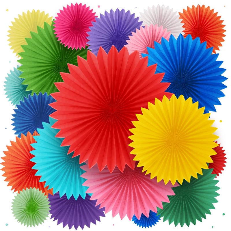 Avoseta Colorful Paper Fans - Rainbow Party Decorations - Happy Birthday Decorations for Women, Men and Kids - Reusable Fiesta Party Decor by Avoseta (20 Piece Set, Assorted Sizes, Multicolor) - Image 1
