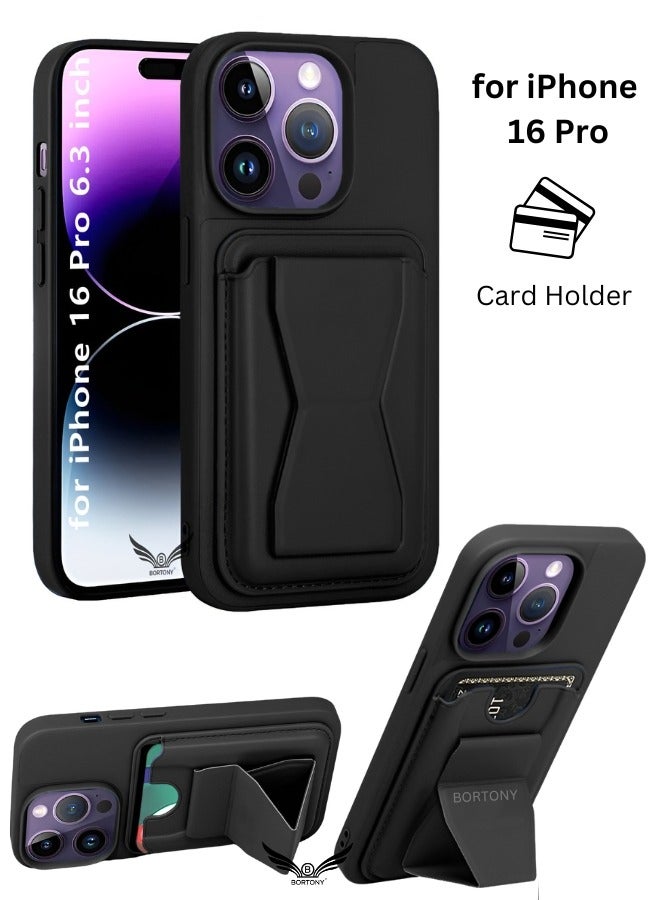 BORTONY iPhone 16 Pro Case with Card Holder Magnetic iPhone 16 Pro Cover Kickstand PU Leather Shockproof Protective Case for iPhone 16 Pro 6.3 Inch - Image 1