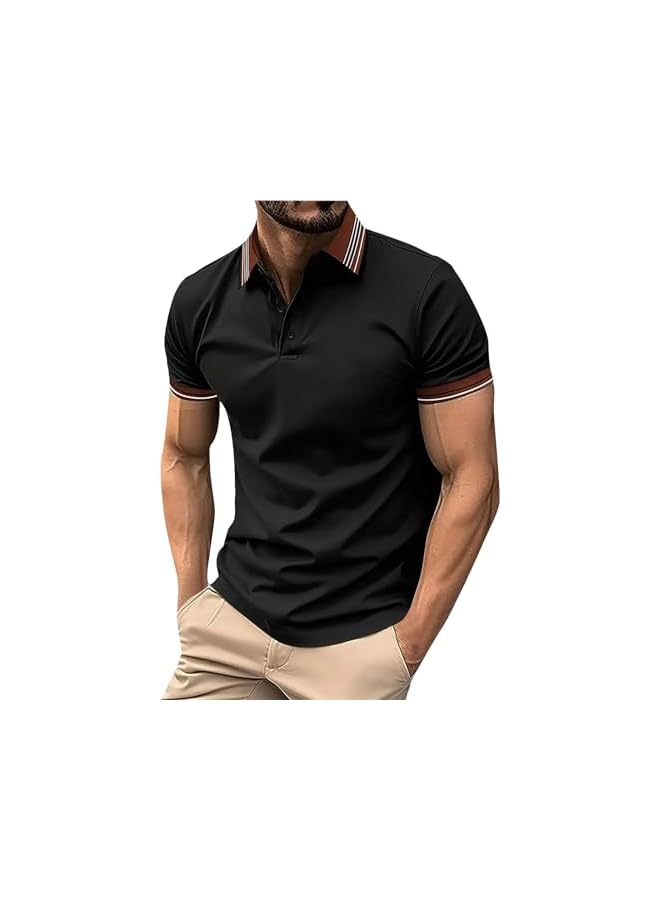 نيبمينينت قمصان بولو كاجوال للرجال بأسلوب كلاسيكي، بأزرار، قصيرة الأكمام، تي شيرتات ناعمة بتدرجات الألوان، ملابس أنيقة للجولف. - Image 1