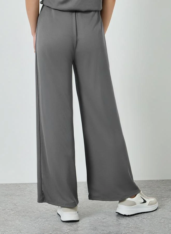 Styli Grey Women Grey Wide Leg Ribbed Joggers for Women | Best Price UAE