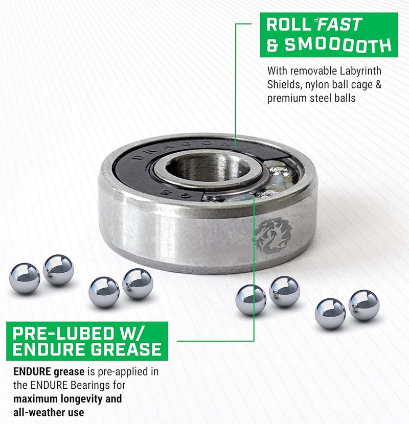 fireball Dragon Skateboard Bearings Set 8 Pack - Fast 608 Longboard Bearings Set for Skateboards Inline & Roller Skates - Bearings for Skateboarding Guaranteed for Life - Image 3