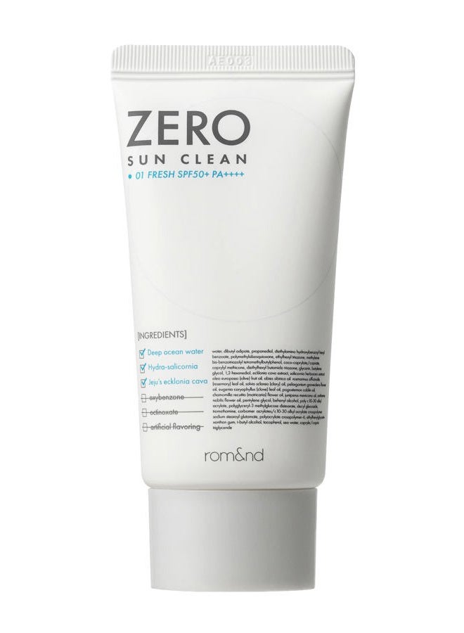 rom&nd ZERO SUN CLEAN 01.FRESH SPF50+ PA++++ 01 Fresh, Daily Sunscreen, Non-Greasy, No White Cast, Watery Texture, Soft Finish, Powerful UV Protection, Moisturizing, All Skin Types - Image 1