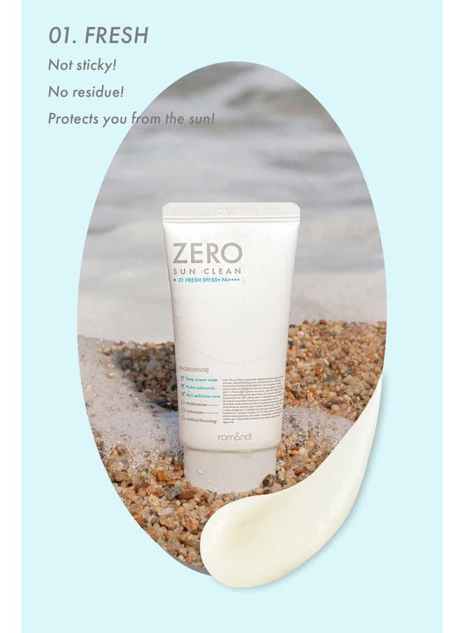 rom&nd ZERO SUN CLEAN 01.FRESH SPF50+ PA++++ 01 Fresh, Daily Sunscreen, Non-Greasy, No White Cast, Watery Texture, Soft Finish, Powerful UV Protection, Moisturizing, All Skin Types - Image 2
