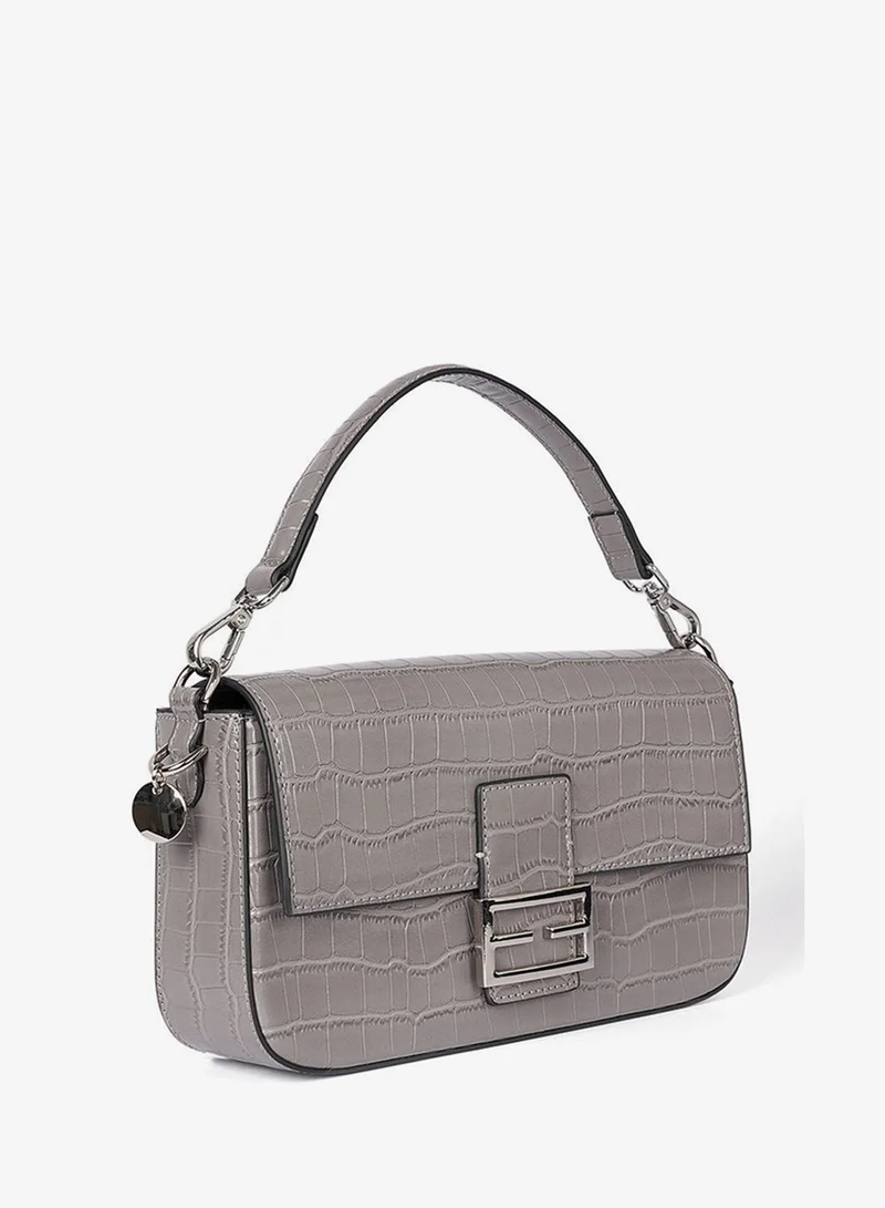 كابلي حقيبة صغيرة بتصميم الباجيت ومطبوع كروكوديل فاخر