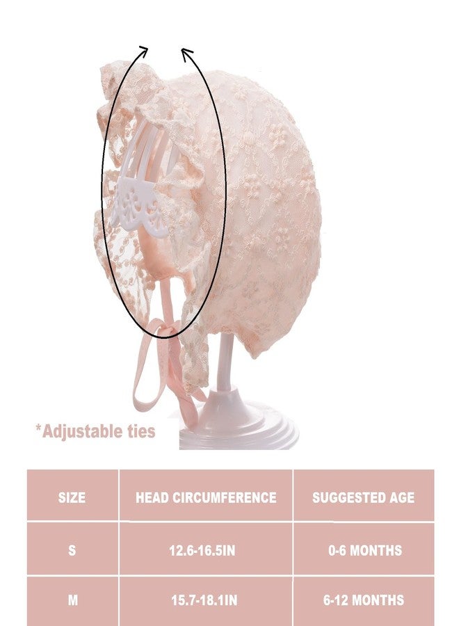 phnydreg 2 Pcs Baby Girl Bonnets Adjustable Lace Eyelet Sun Hat for Infant Toddler Girl Birthday Baby Show Gift Pink, Beige - Image 2