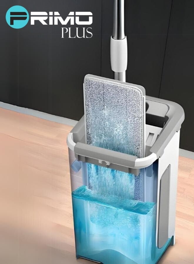 بريمو بلس طقم ممسحة تنضيف ارضيات من المايكروفايبر مع دلو وبكرة إعادة تعبئة رمادي/ابيض/فضي - Image 2