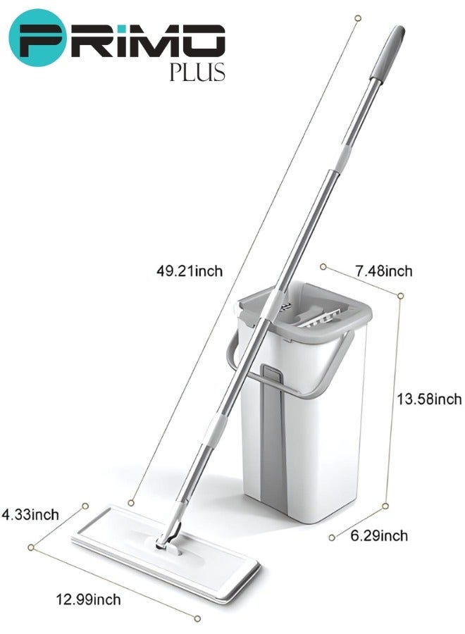 بريمو بلس طقم ممسحة تنضيف ارضيات من المايكروفايبر مع دلو وبكرة إعادة تعبئة رمادي/ابيض/فضي - Image 3