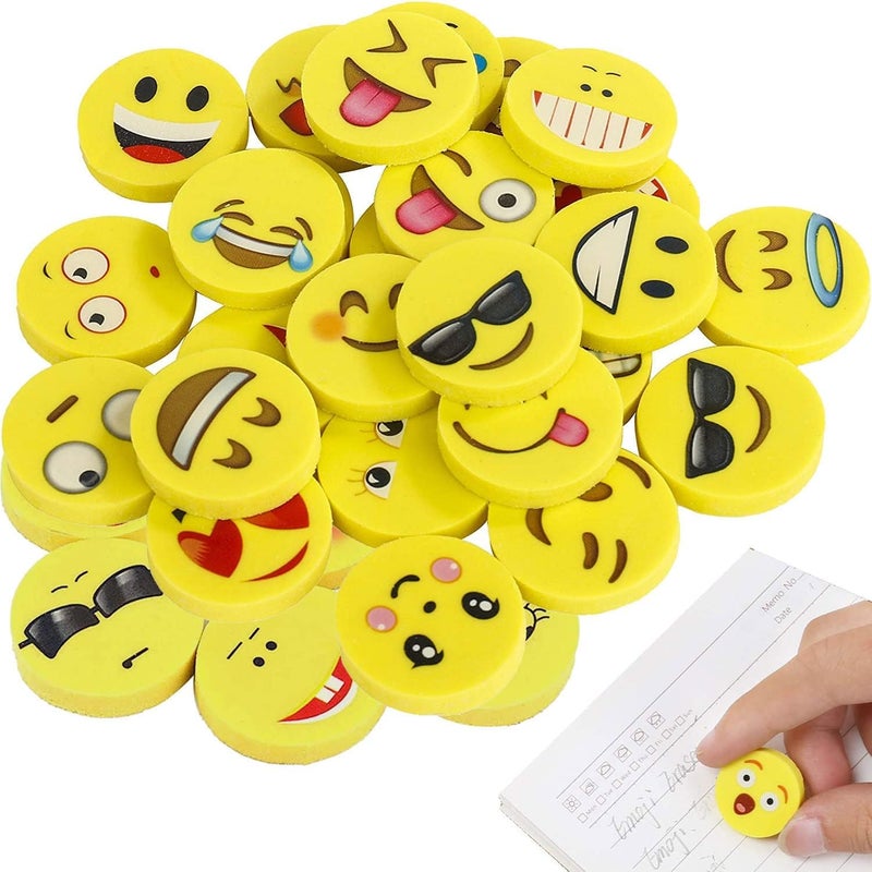 GNR Smiley Attractive Emoji erasers, Round Shape - Pack of 24 Erasers | 6 Sets Total | Best Birthday Return Gift - Image 1