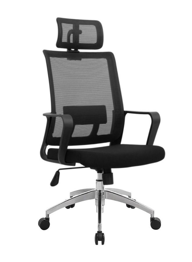 Fatio Ergonomic Mesh Chair with Adjustable Headrest & Fiberglass Frame - Chrome Base - Black Office Chair - Image 1