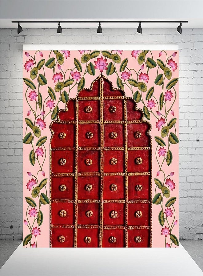 DHARA CREATION Dhara Door Entrance Design Printed (8FT-8FT) Backdrop Cloth for Pooja Decoration Traditional Background Curtain Cloth for Festival. (Washable Fabric) - Image 1