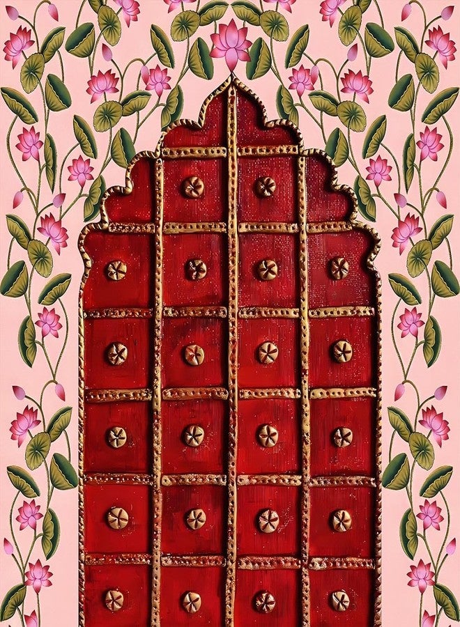 DHARA CREATION Dhara Door Entrance Design Printed (8FT-8FT) Backdrop Cloth for Pooja Decoration Traditional Background Curtain Cloth for Festival. (Washable Fabric) - Image 4