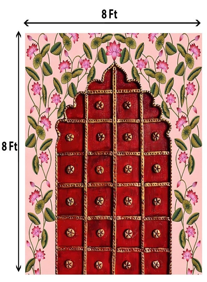 DHARA CREATION Dhara Door Entrance Design Printed (8FT-8FT) Backdrop Cloth for Pooja Decoration Traditional Background Curtain Cloth for Festival. (Washable Fabric) - Image 2
