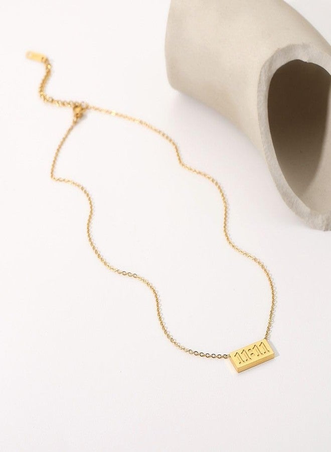 VIEN Women's Set Inoxydable Waterproof 11:11 Square Double 11 Number Signet Necklace Gold-Plated Stainless Steel Necklace - Image 5