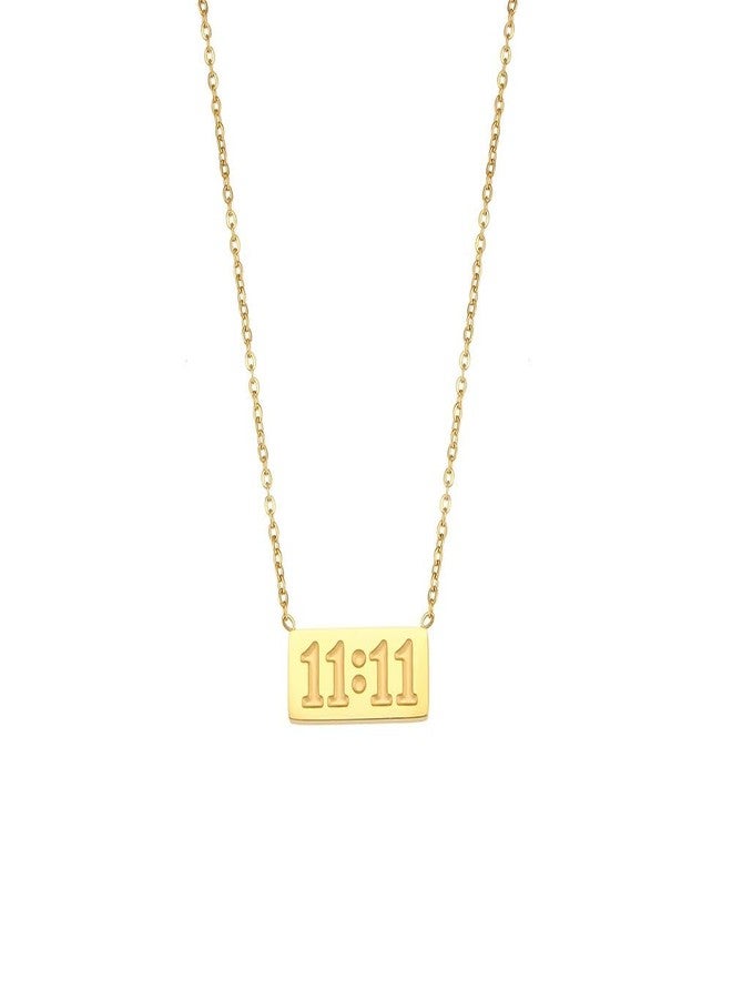 VIEN Women's Set Inoxydable Waterproof 11:11 Square Double 11 Number Signet Necklace Gold-Plated Stainless Steel Necklace - Image 1