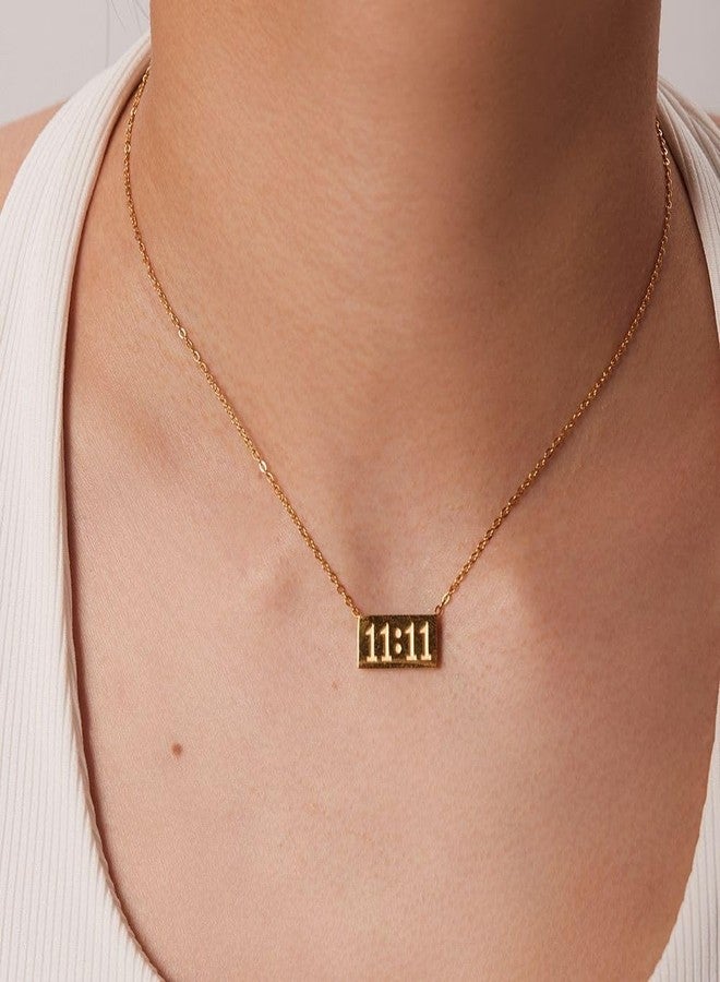 VIEN Women's Set Inoxydable Waterproof 11:11 Square Double 11 Number Signet Necklace Gold-Plated Stainless Steel Necklace - Image 2