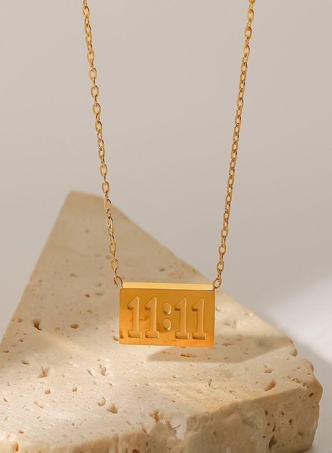 VIEN Women's Set Inoxydable Waterproof 11:11 Square Double 11 Number Signet Necklace Gold-Plated Stainless Steel Necklace - Image 4