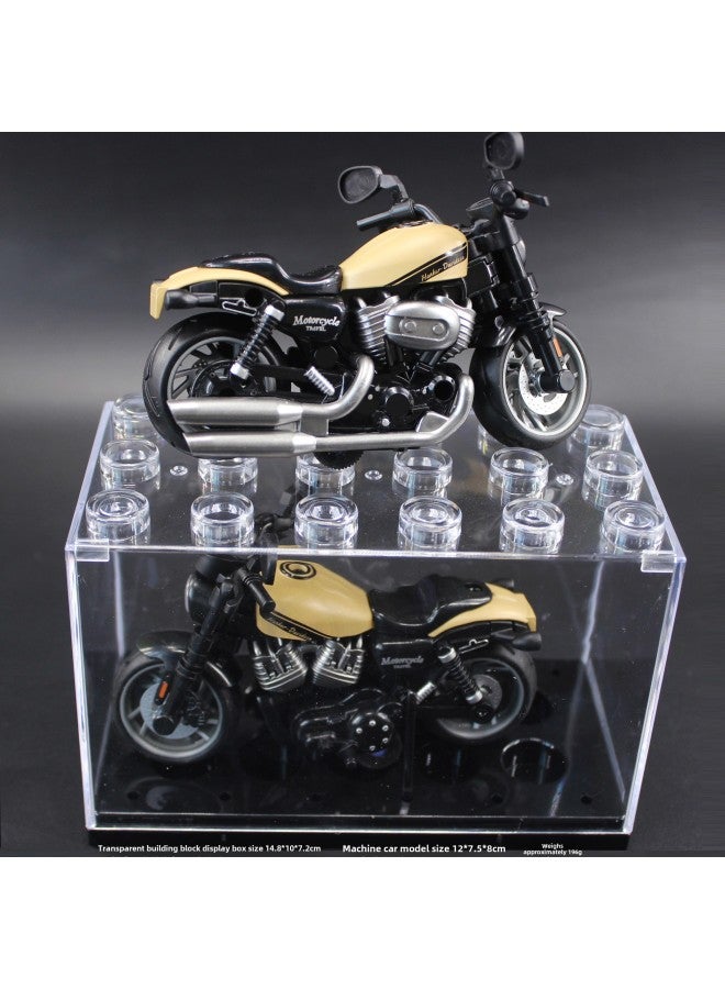 Simulation Alloy Motorcycle Model Locomotive Toy Car Desktop Baking Cake Ornaments Hobby Collection Gift-Color:222 Brown 1:14 Huili Alloy Motorcycle Model Large Particle Building Blocks Transparent Display Box 196G  - Image 1
