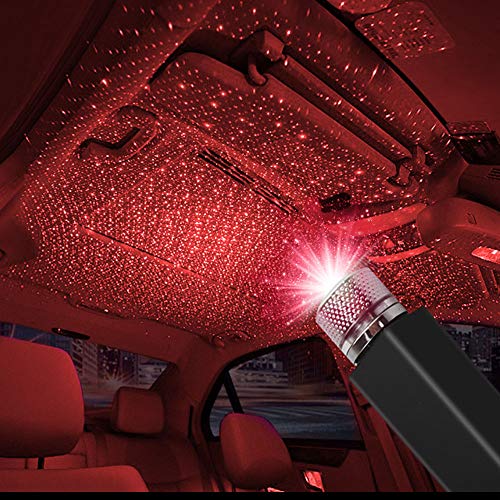 LEDCARE USB Star Projector Night Light, Portable Adjustable Romantic Interior Car Roof Lights, Portable Star Lamp Projector Decorations for Car, Ceiling, Bedroom (Red) - Image 1