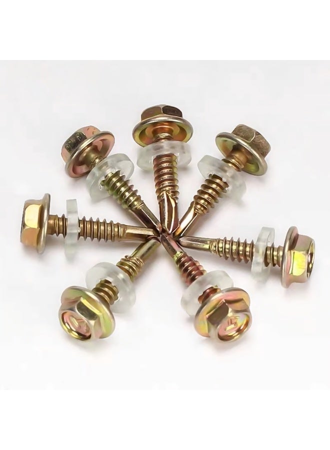 براغي حفر ذاتي برأس سداسي مع حلقة مانعة للتسرب من مادة EPDM - 12 قطعة - فولاذ مطلي بالزنك الأصفر - 12 مم × 20 مم - مثالية لأسقف وجدران المباني المعدنية والإنشاءات - Image 4