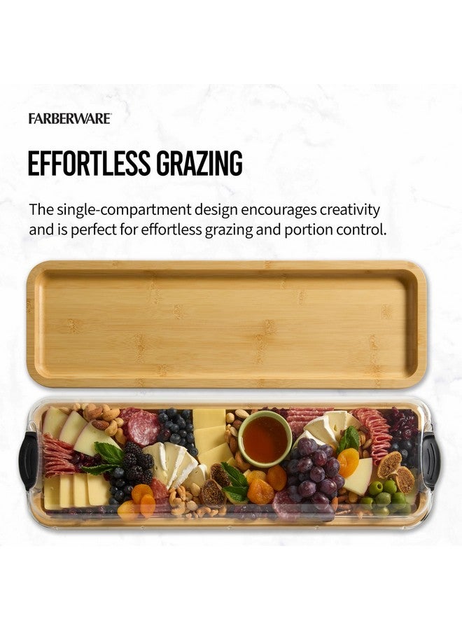 FARBERWARE Rectangular Build-a-Board Cutting Board with Single Compartment and Clear Locking Lid for Charcuterie, Snacks, and More, Bamboo - Image 3