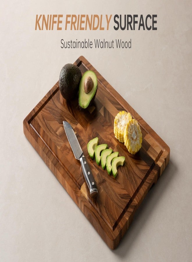FYCTIO Walnut Wood Cutting Board End Grain wooden cutting boards for kitchen Chopping Block with Deep Juice Groove, Inners Handles, Gift Box, 17x12x1in - Image 2