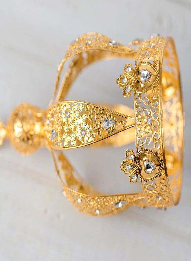 Lamantery Tower Tiara Crown Birthday Cake Topper Crystal Headpiece Party Cake Decoration Gold - Image 5